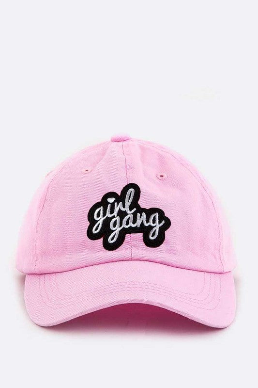 Girl Gang Embroidery Cotton Cap in Pink