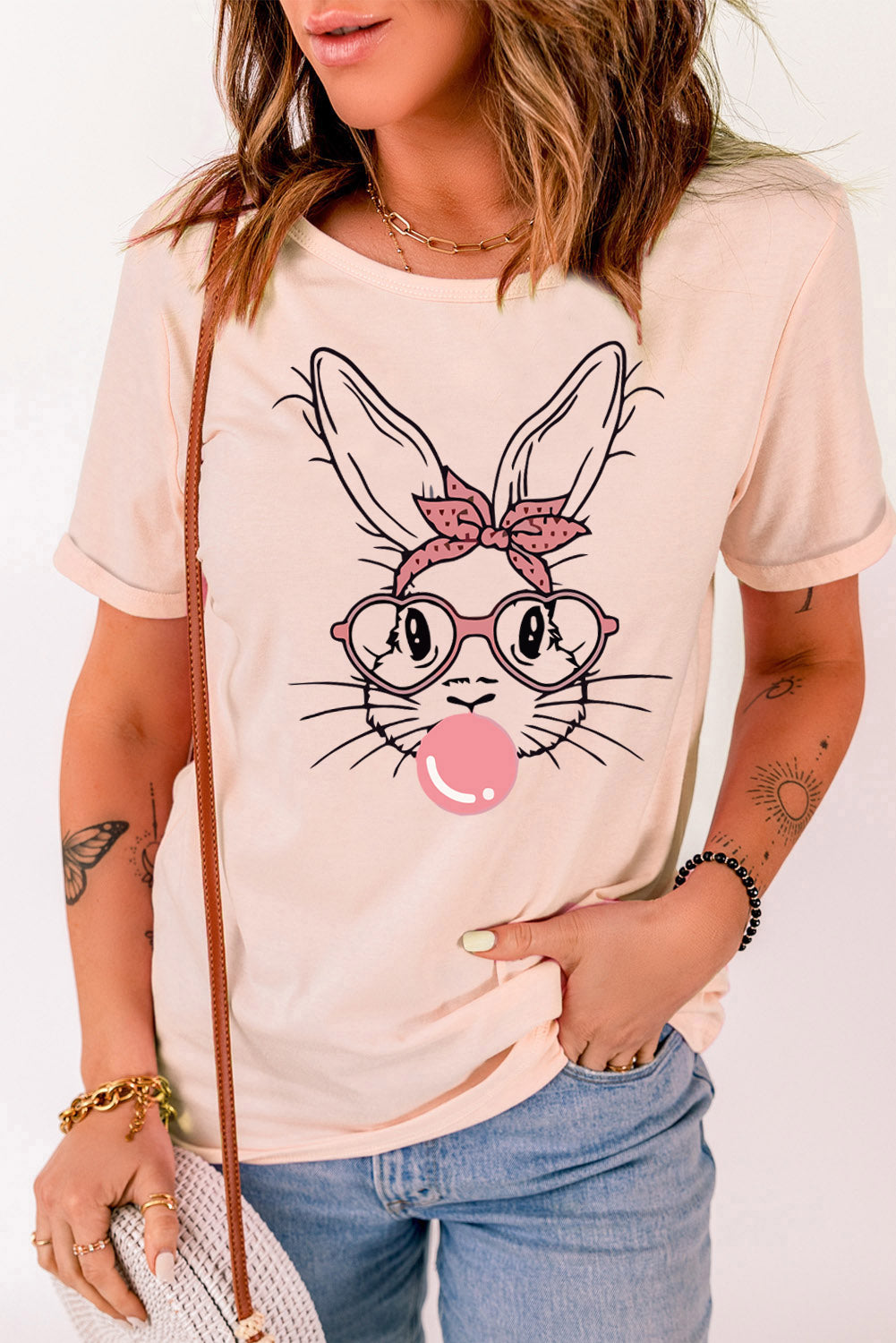 Rabbit Graphic Round Neck Short Sleeve T-Shirt