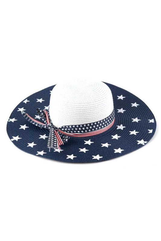 Americana Flag Printed Straw Floppy Sun Hat