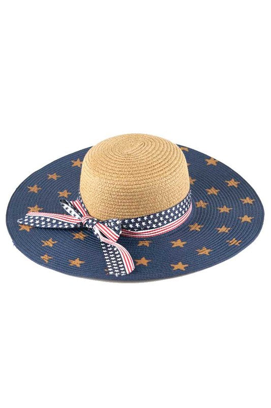 Americana Flag Printed Straw Floppy Sun Hat