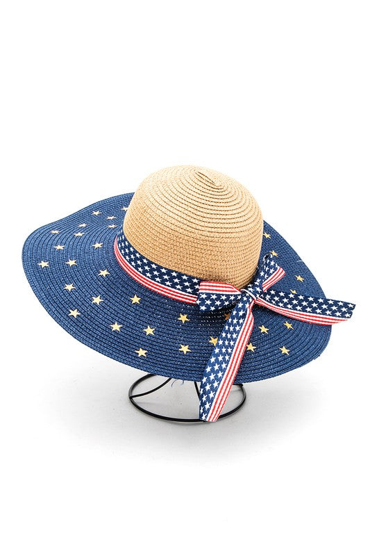 Americana Flag Printed Straw Floppy Sun Hat