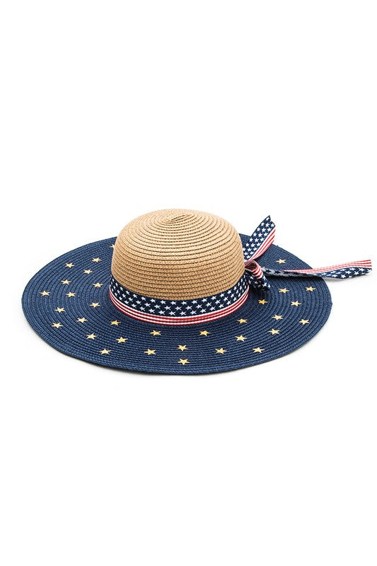 Americana Flag Printed Straw Floppy Sun Hat