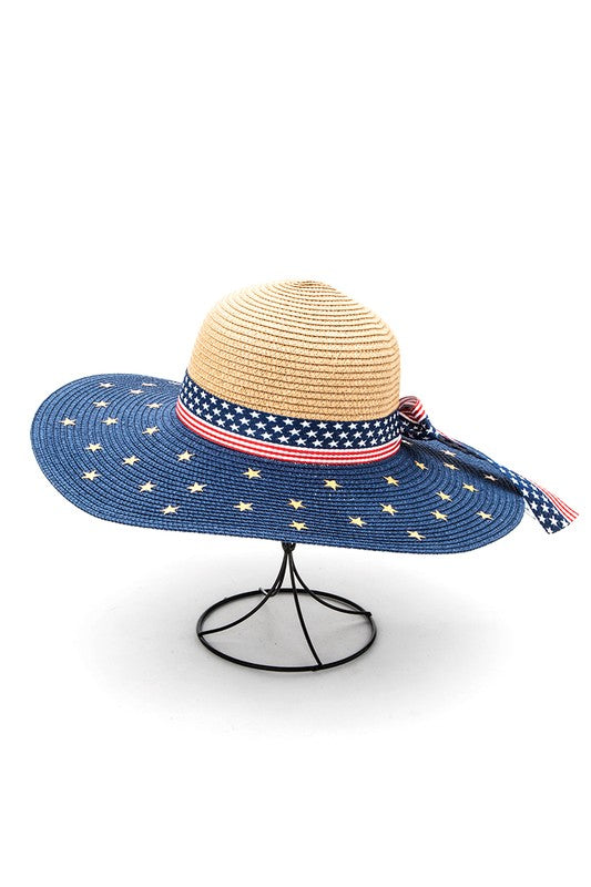 Americana Flag Printed Straw Floppy Sun Hat