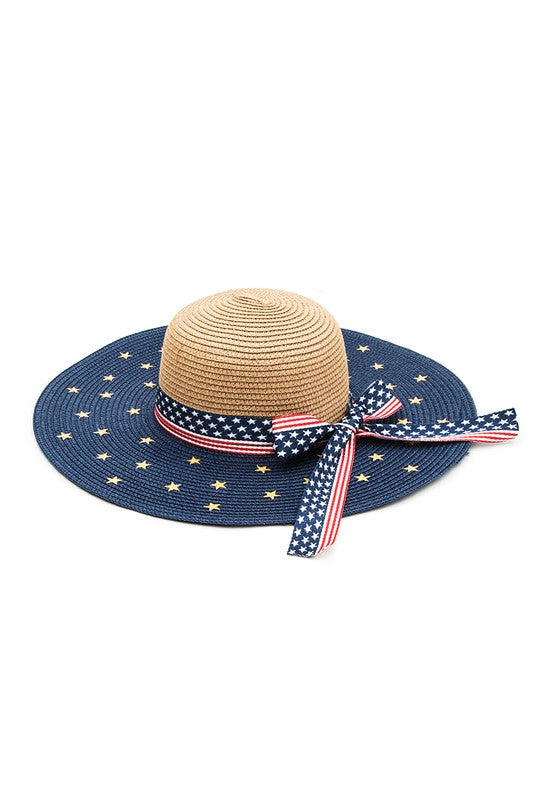 Americana Flag Printed Straw Floppy Sun Hat