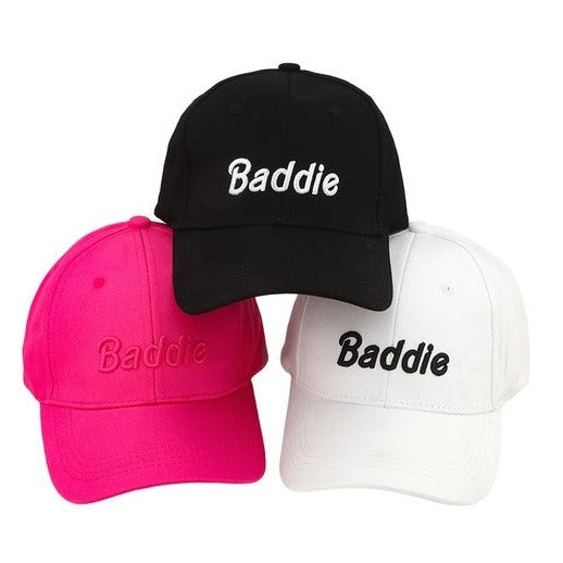 3 BADDIE Embroidery Cotton Cap in Pink, Black and White