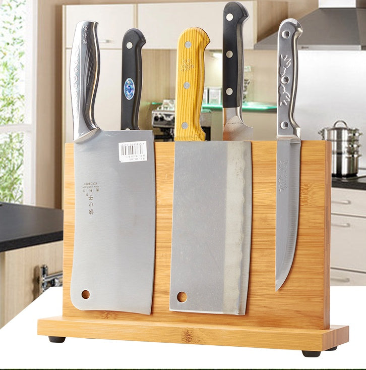 Double-Sided Bamboo Magnetic Knife Holder – Multifunctional Kitchen Storage