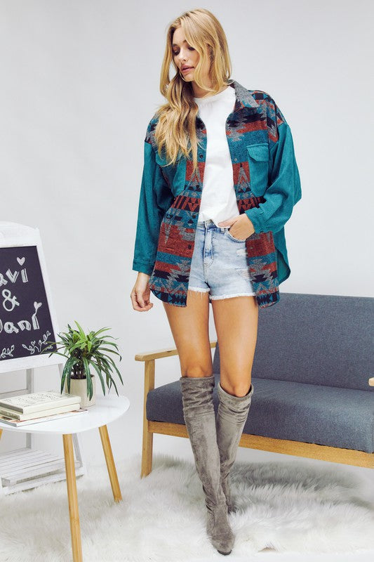 Printed Button Down Long Sleeve Jacket